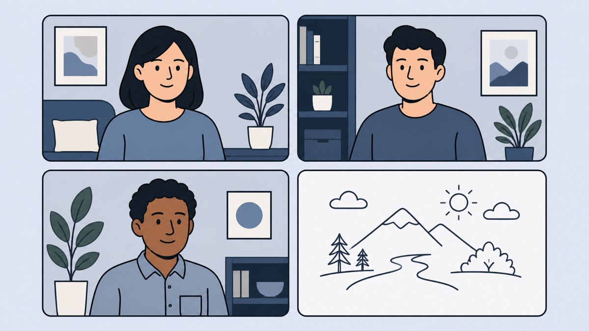 Remote coworkers guessing a teammate’s drawing during a video call